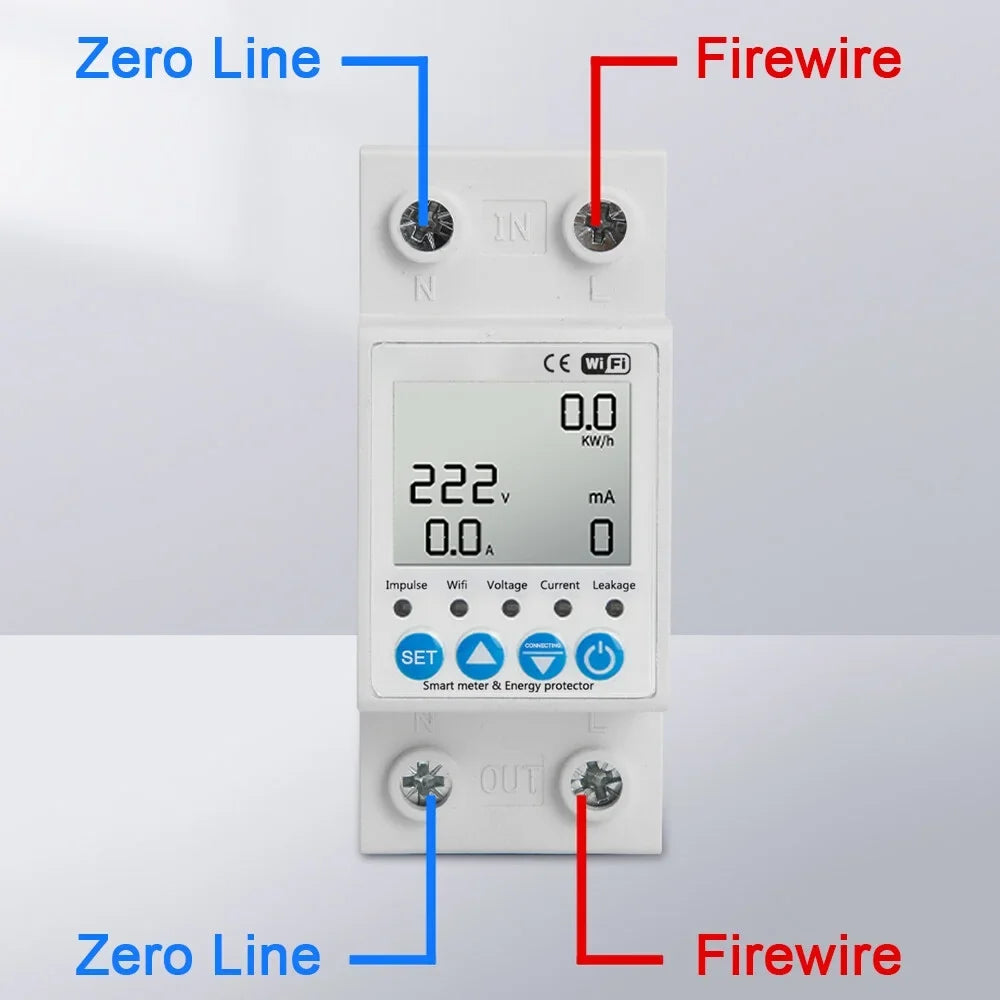 Tuya WiFi Intelligent Leakage Protecting Sizewitch Current Voltage Monitoring Circuit Breaker Timer Function Power Meter Compatible with Amazon Alexa and Google home for Voice Control