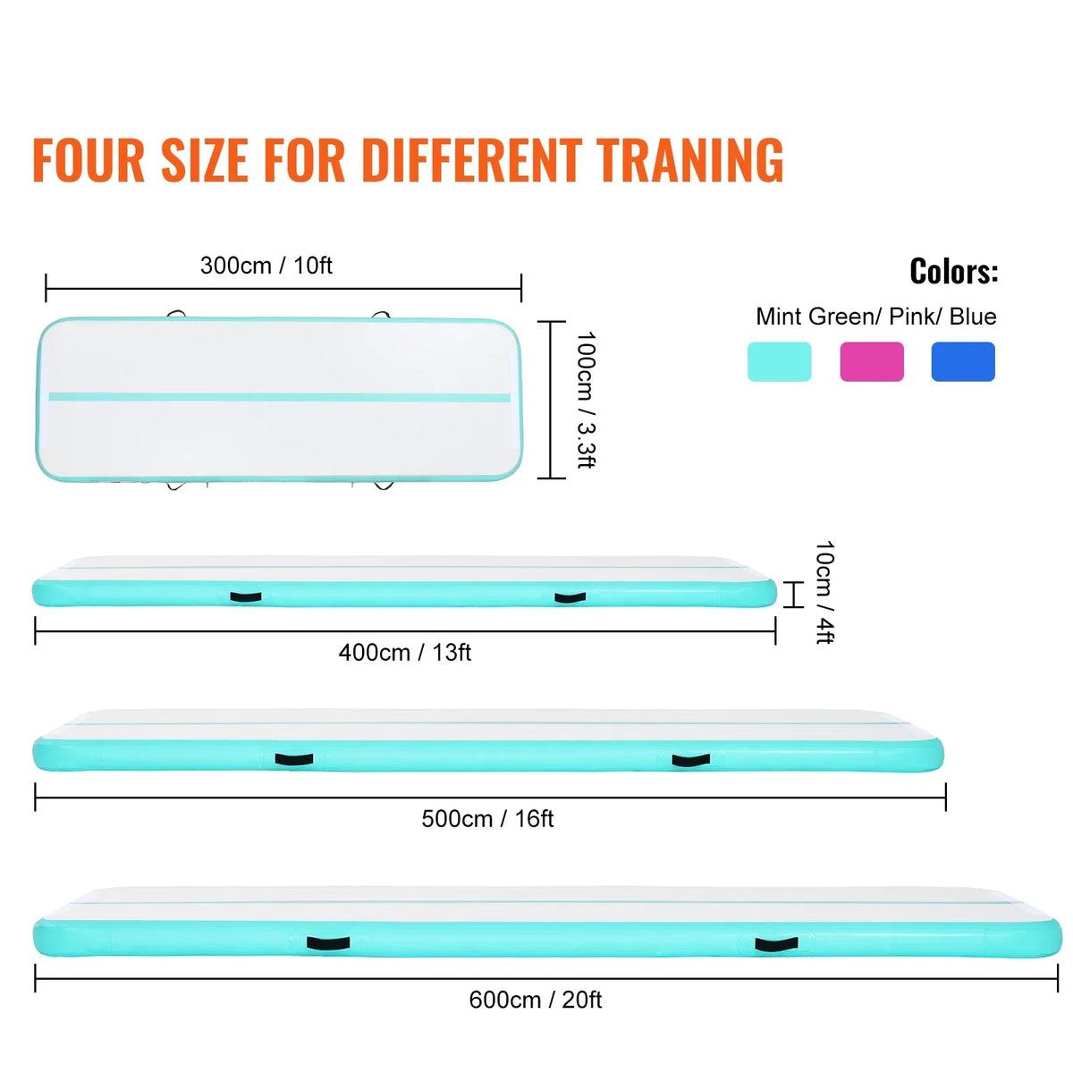 SizeKYSizeHALO Air Mat Inflatable Training Tumbling 20ft with Pump Gym Gymnastics Mat