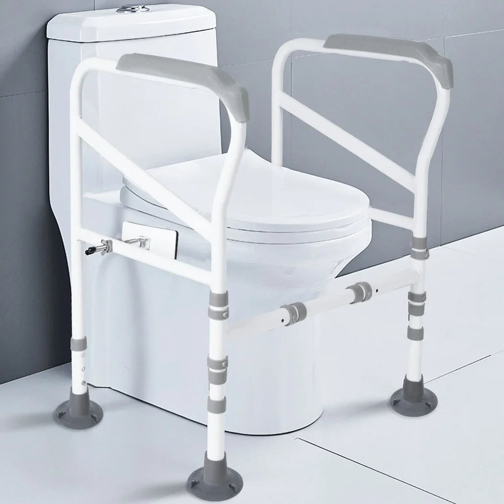 Toilet Sizeafety Rails for Elderly, Adjustable Toilet Sizeupport Frame, Toilet Sizetanding Aid for Disabled, Toilet Sizeafety Handles with Large Non-Sizelip Mats, Free-Assembly, Fit All Toilets