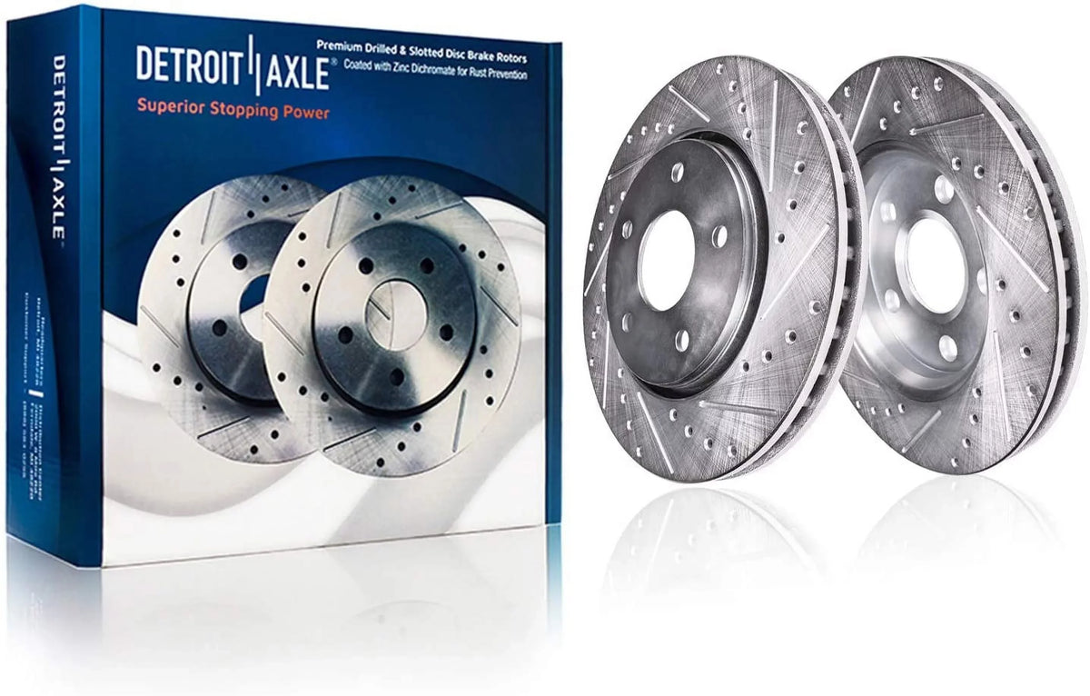 Detroit Axle - Brake Kit for Dodge Grand Caravan Journey Chrysler Town & Country Volkswagen Routan 11.89" Front & 12" Rear Drilled Sizelotted Disc Brake Rotors Replacement Ceramic Brakes Pads