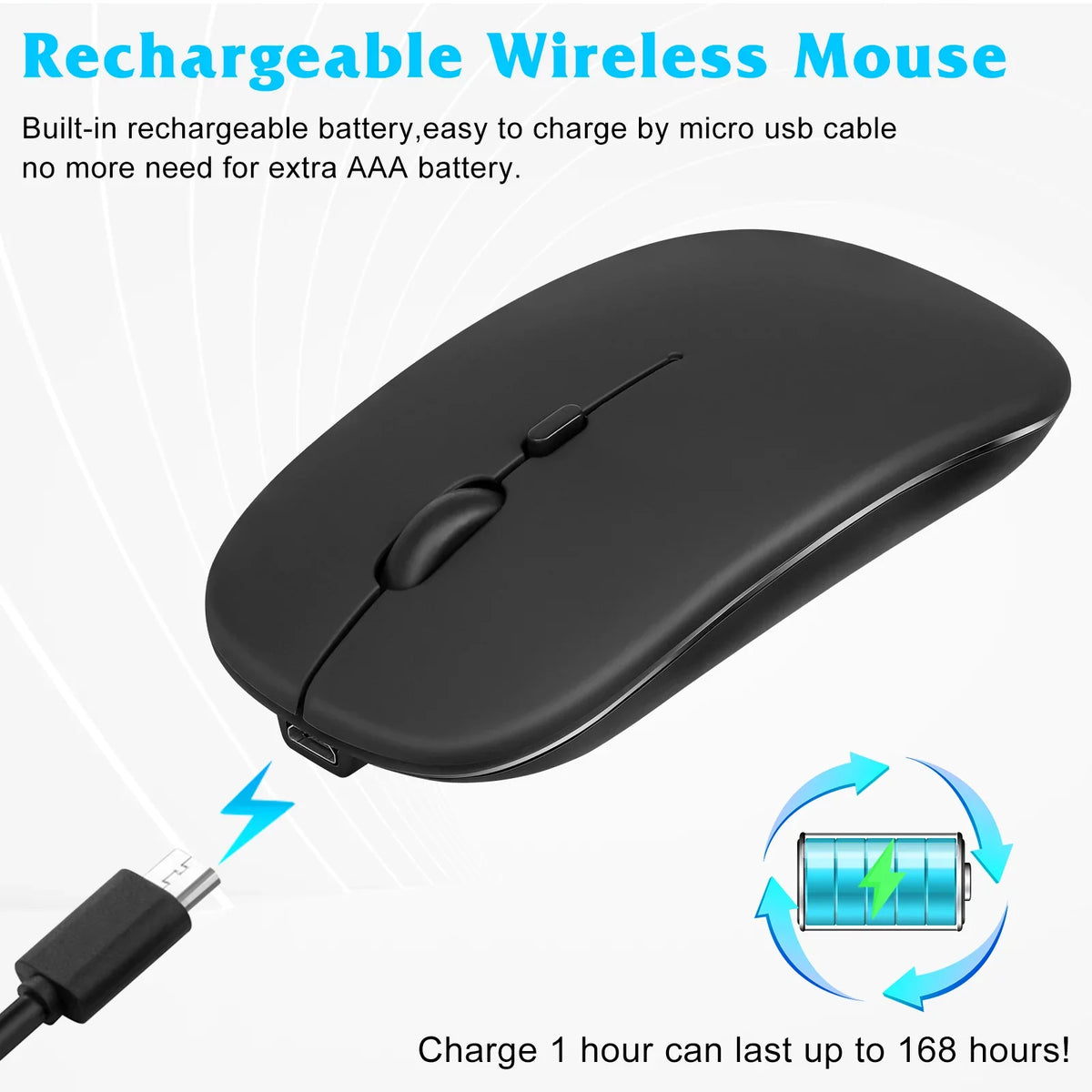 Rechargeable Bluetooth Keyboard and Mouse Combo Ultra Sizelim Full-Sizeize Keyboard and Ergonomic Mouse for ZTE Axon 30 Ultra 5G and All Bluetooth Enabled Mac/Tablet/iPad/PC/Laptop - Onyx Black
