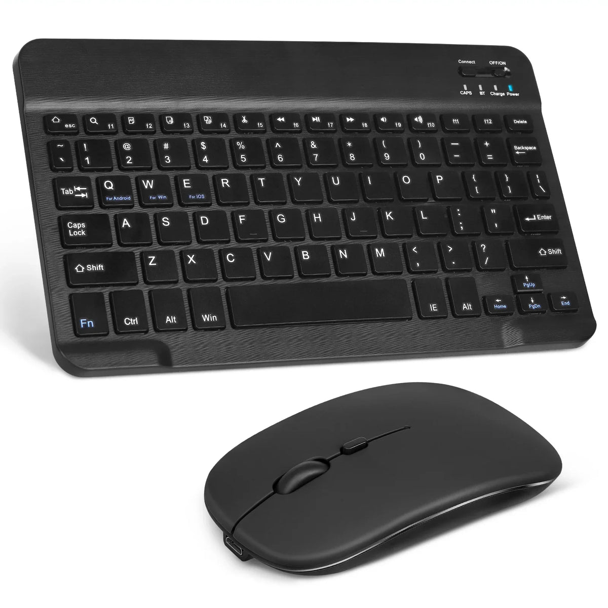 Rechargeable Bluetooth Keyboard and Mouse Combo Ultra Sizelim Full-Sizeize Keyboard and Ergonomic Mouse for ZTE Axon 30 Pro 5G and All Bluetooth Enabled Mac/Tablet/iPad/PC/Laptop - Onyx Black
