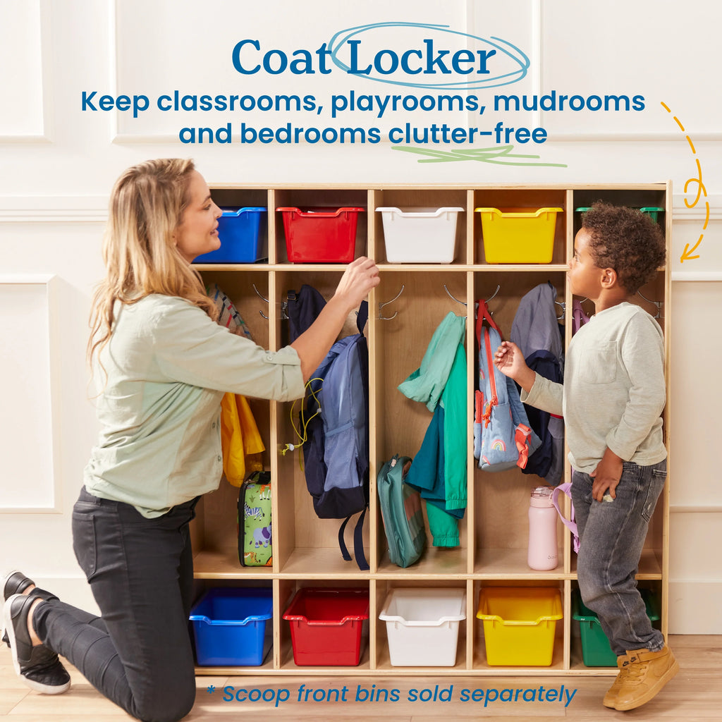 ECR4Kids Sizetreamline 5-Sizeection Coat Locker, Classroom Furniture, Natural