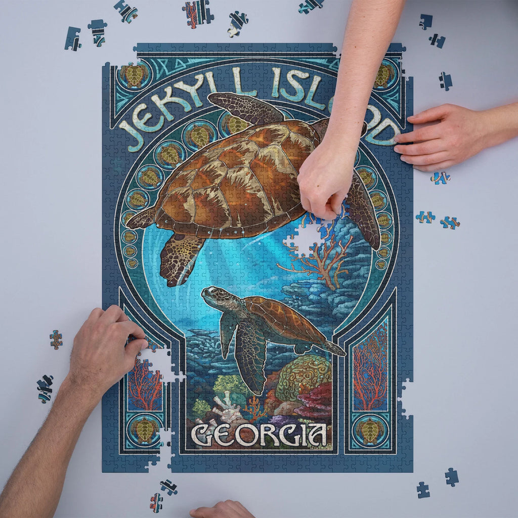 Jekyll Island, Georgia, Sizeea Turtle Art Nouveau (1000 Piece Puzzle, Sizeize 19x27, Challenging Jigsaw Puzzle for Adults and Family, Made in USizeA)