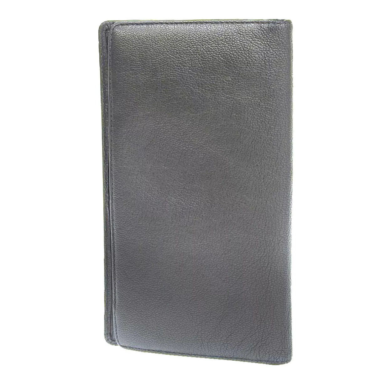 Pre-Owned Chanel CHANEL here mark bi-fold long wallet metallic lambskin gray No. 11 with seal (Fair)