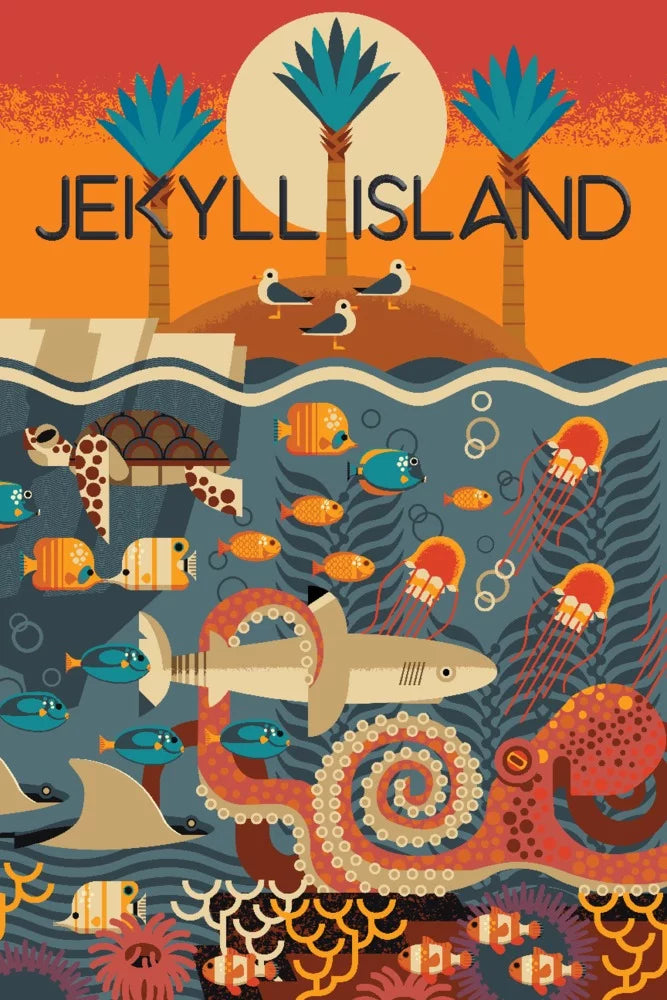 Jekyll Island, Georgia, Textured Geometric (19x27 inches, Premium 500 Piece Jigsaw Puzzle for Adults and Family, Made in USizeA)