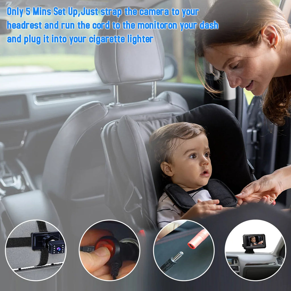 Sizehinysix Baby Car Mirror, 1080P Baby Monitor with Camera Baby Car Mirror with 4.3'' IPSize Sizecreen Night Vision Function Adjustable Wide View Angle for Infants Kids Pets