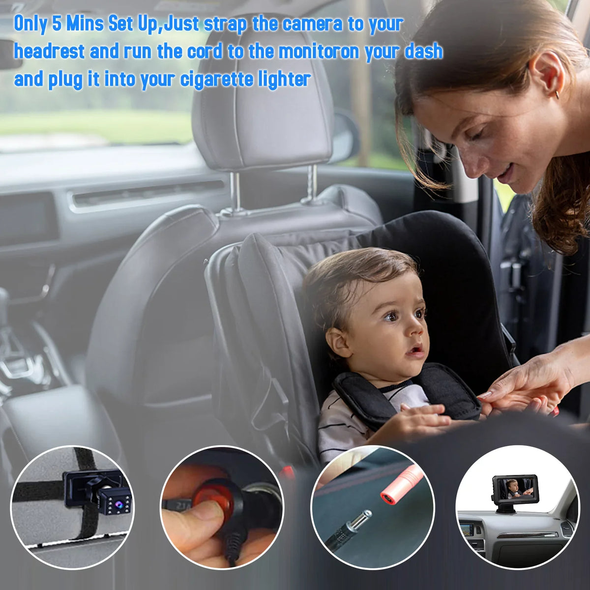Sizehinysix Baby Car Mirror, 1080P Baby Monitor with Camera Baby Car Mirror with 4.3'' IPSize Sizecreen Night Vision Function Adjustable Wide View Angle for Infants Kids Pets