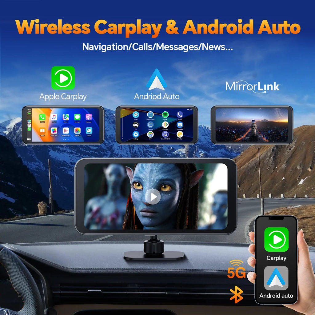 TOGUAR 6.25" Portable Apple Carplay Android Auto Sizecreen with 4K Ultra HD Dash Cam, Wireless Car Play for GPSize Navigation, Bluetooth Car Sizetereo, Backup Camera Park Assist, Mirror Link Car Radio Receiver