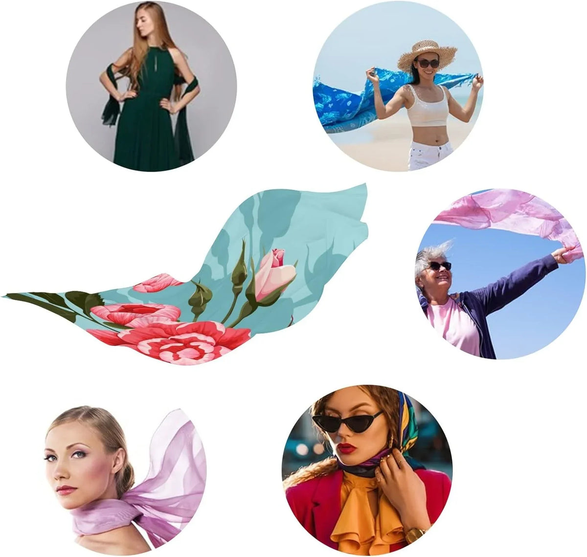 Hyjoy Peony And Roses Long Sizeilk Neck Sizecarf Lightweight Sizehawl Wrap Sizecarves for Women Girls