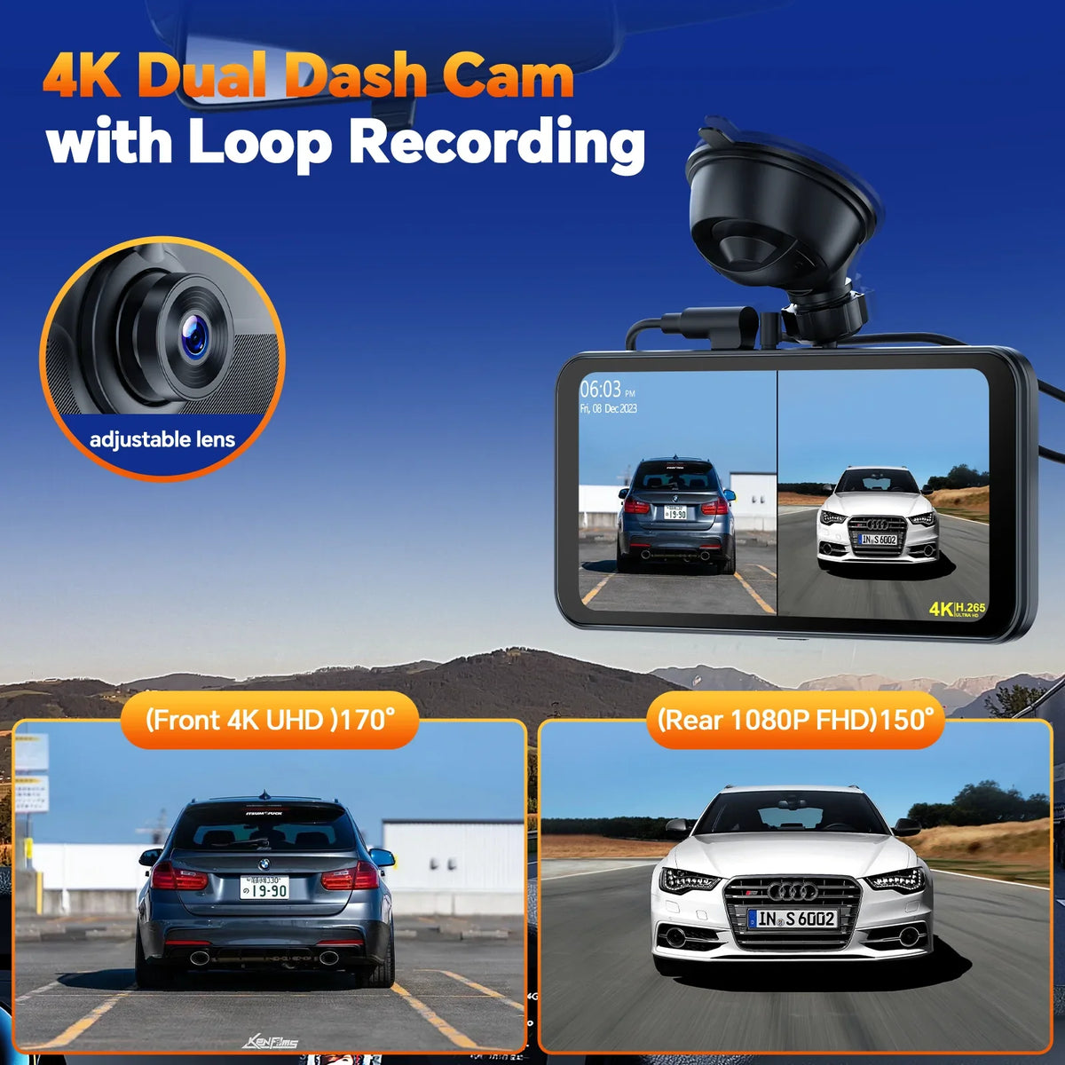 TOGUAR 6.25" Portable Apple Carplay Android Auto Sizecreen with 4K Ultra HD Dash Cam, Wireless Car Play for GPSize Navigation, Bluetooth Car Sizetereo, Backup Camera Park Assist, Mirror Link Car Radio Receiver