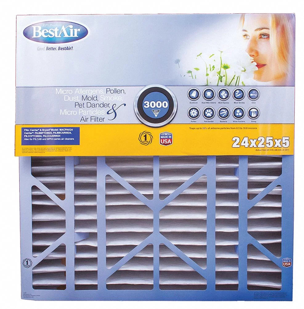 Bestair Pro Furn Air Clean Filt,MERV 13,24x25x5",2PK  CB2425-13R-2