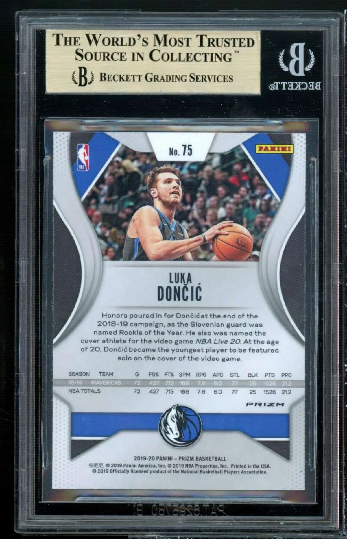 Luka Doncic Card 2019-20 Panini Prizm Prizms Green #75 BGSize 9.5 (9 9.5 9.5 9.5)