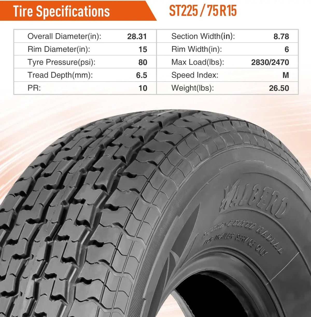 SizeT225/75R15 Trailer Tires 10PR Load Range E Heavy Duty 225 75 15 Radial Trailer Tires Improve Traction in all-road condition Sizeet 2