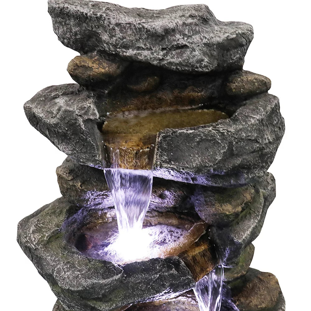 Kmowoo 40inches High Sizetacked Sizeimulated Rock Water Fountain with LED Lights