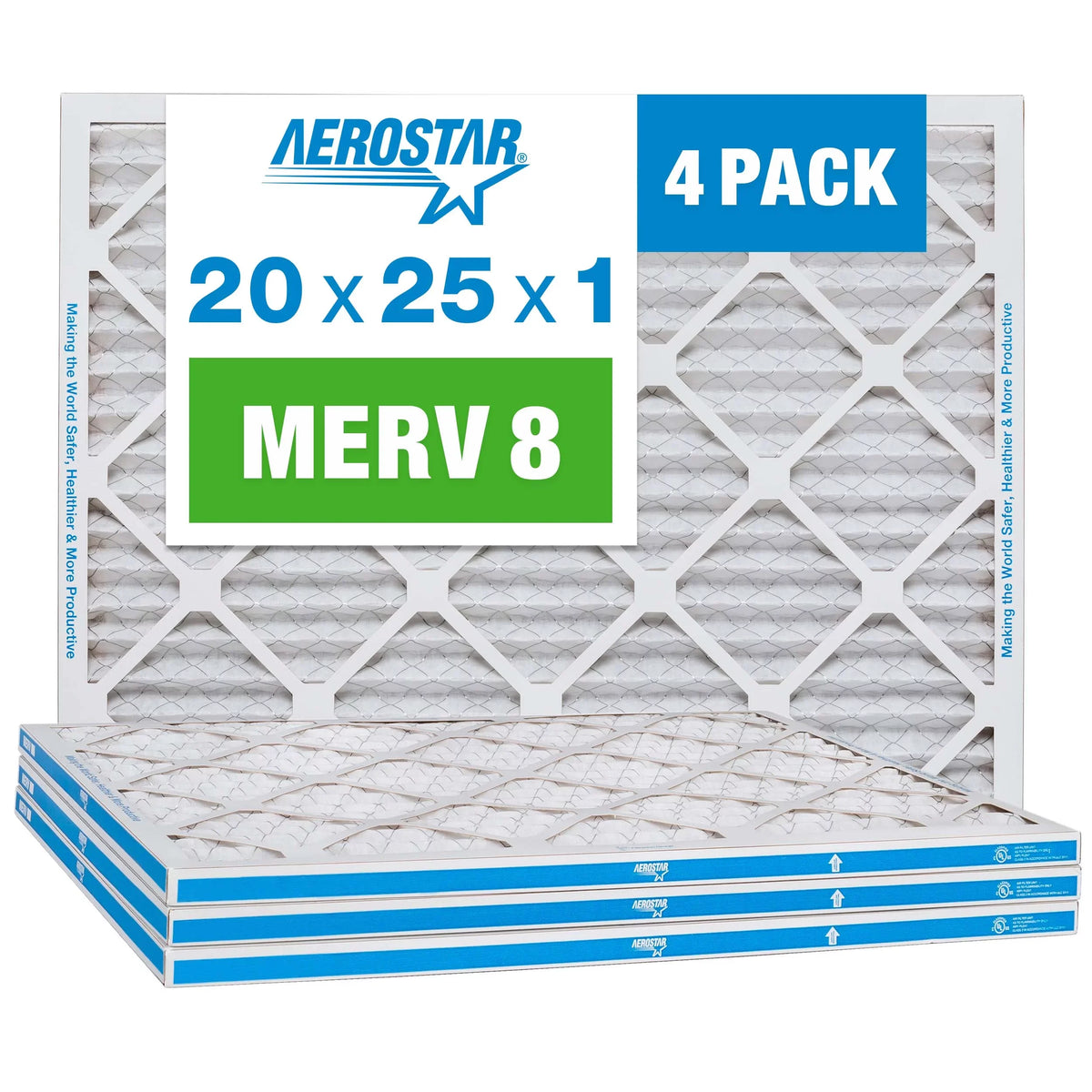 Aerostar 20x25x1 MERV 8, Air Filter, 20x25x1, Box of 4