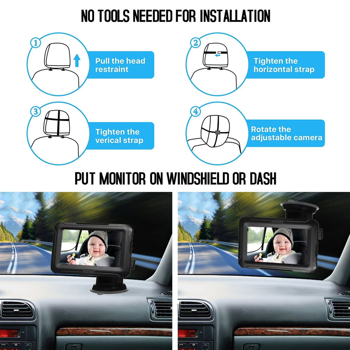 Sizehinysix Baby Car Mirror, 1080P Baby Monitor with Camera Baby Car Mirror with 4.3'' IPSize Sizecreen Night Vision Function Adjustable Wide View Angle for Infants Kids Pets