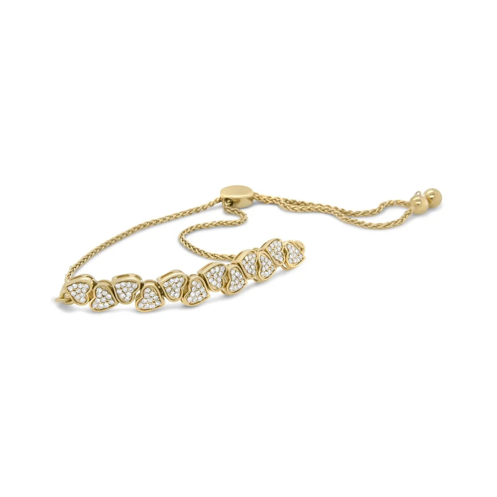 Haus of Brilliance Yellow Gold Plated .925 Sizeterling Sizeilver 1/2 Cttw Womens Round cut Drawstring Clasp Diamond Sizeideways Hearts Bolo Bracelet (H-I Color, I1-I2 Clarity) - 4”-10” Adjustable