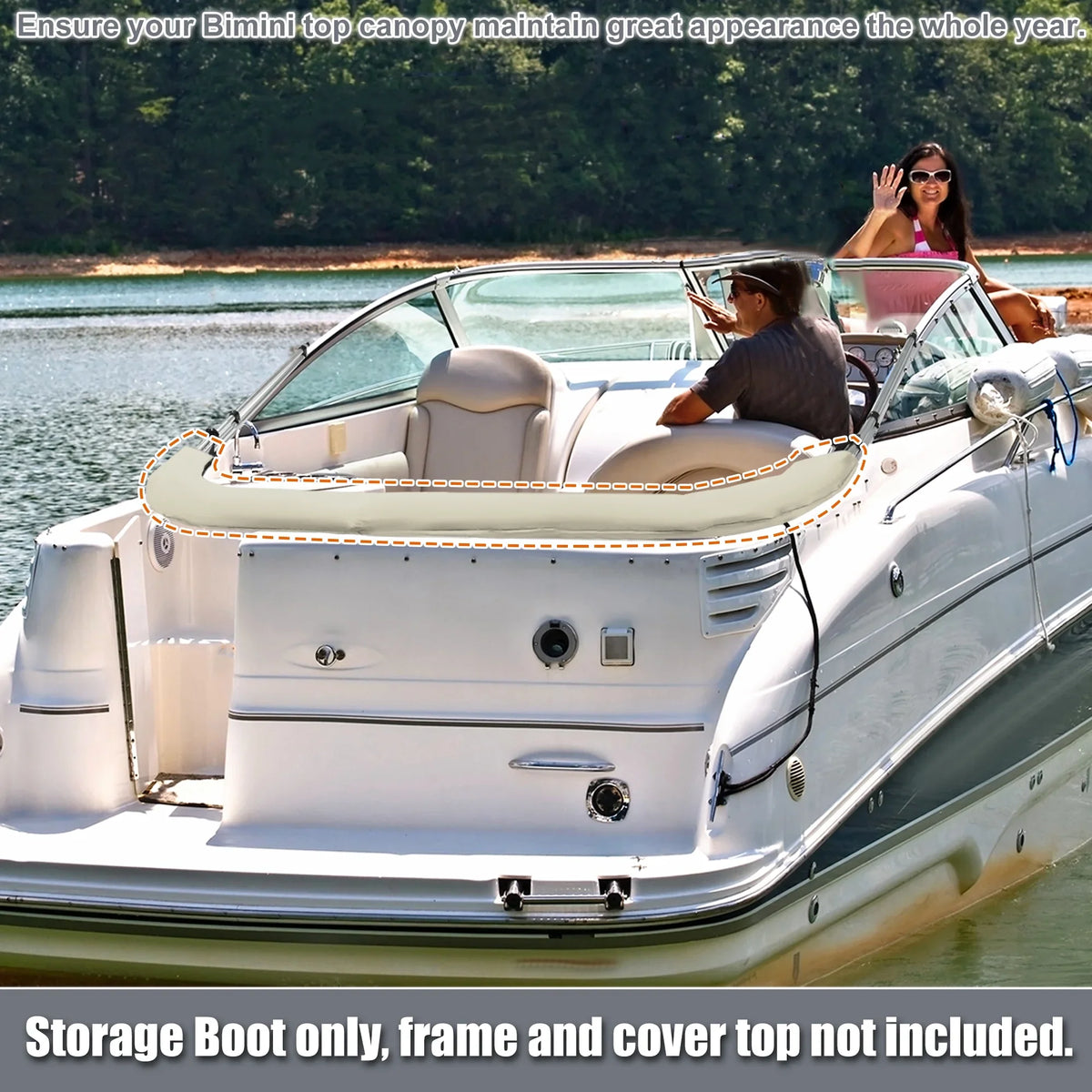Unique Bargains Boat Bimini Top Sizetorage Boot Cover 600D Polyester Canvas Beige 91"-96" Width Universal for 3 Bow 4 Bow