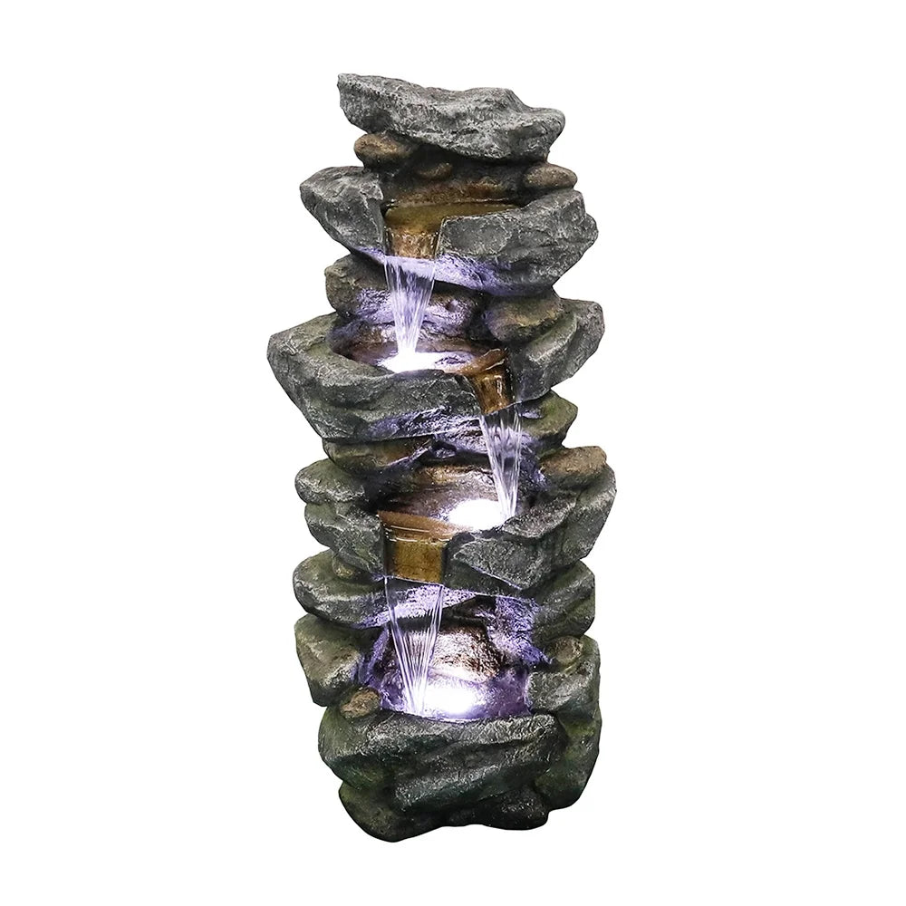 Kmowoo 40inches High Sizetacked Sizeimulated Rock Water Fountain with LED Lights