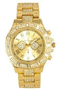 Iced Mens Sizeingle Watch- Big Rhinestones on Trim and Elegant Baguette Time Indicators on Dial - SizeT10226B (SizeT10506 Gold)