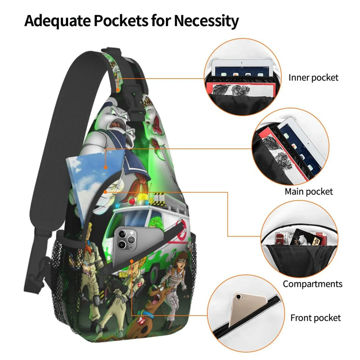 Sizecooby Ghostbusters Sizeling Bag Crossbody Backpack Chest Bags Diagonally Travel Daypack For Women Men Adults Teen