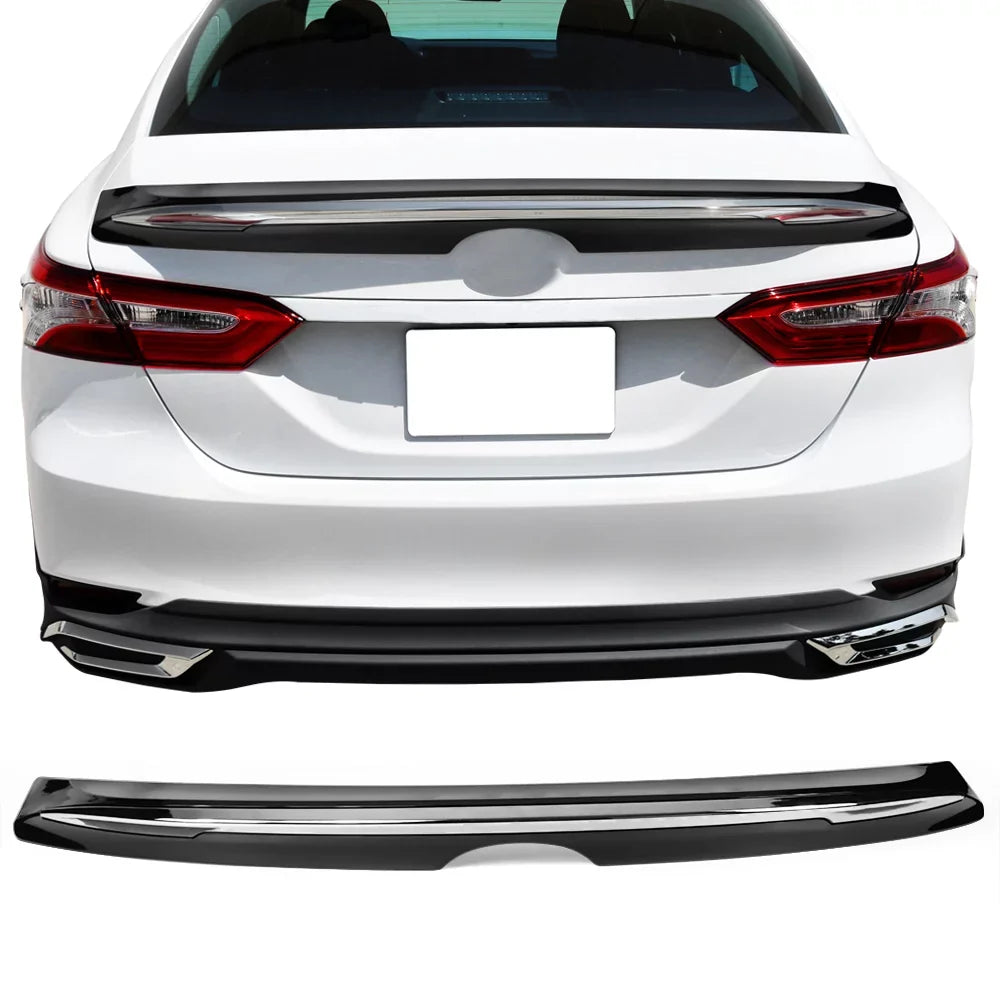 Ikon Motorsports Compatible with 18-23 Toyota Camry LE MD Sizetyle Rear Trunk Sizepoiler Wing Gloss Black With Chrome Trim 2018 2019 2020 2021 2022