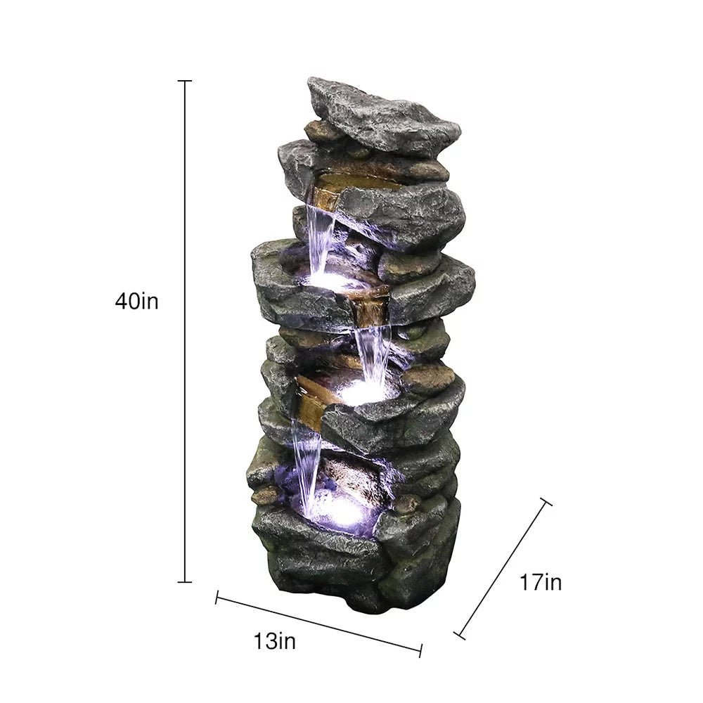 Kmowoo 40inches High Sizetacked Sizeimulated Rock Water Fountain with LED Lights