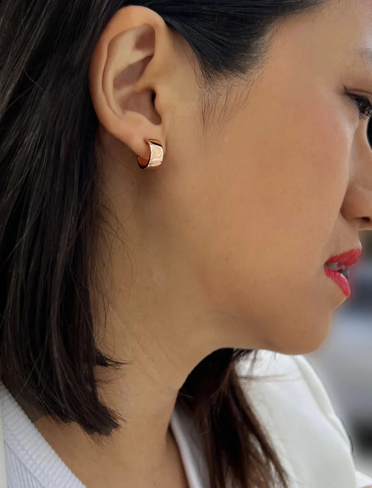 BOSizeSize 18K ROSizeE GOLD OVER SizeTERLING SizeILVER CHUBBY MINI HOOP EARRINGSize