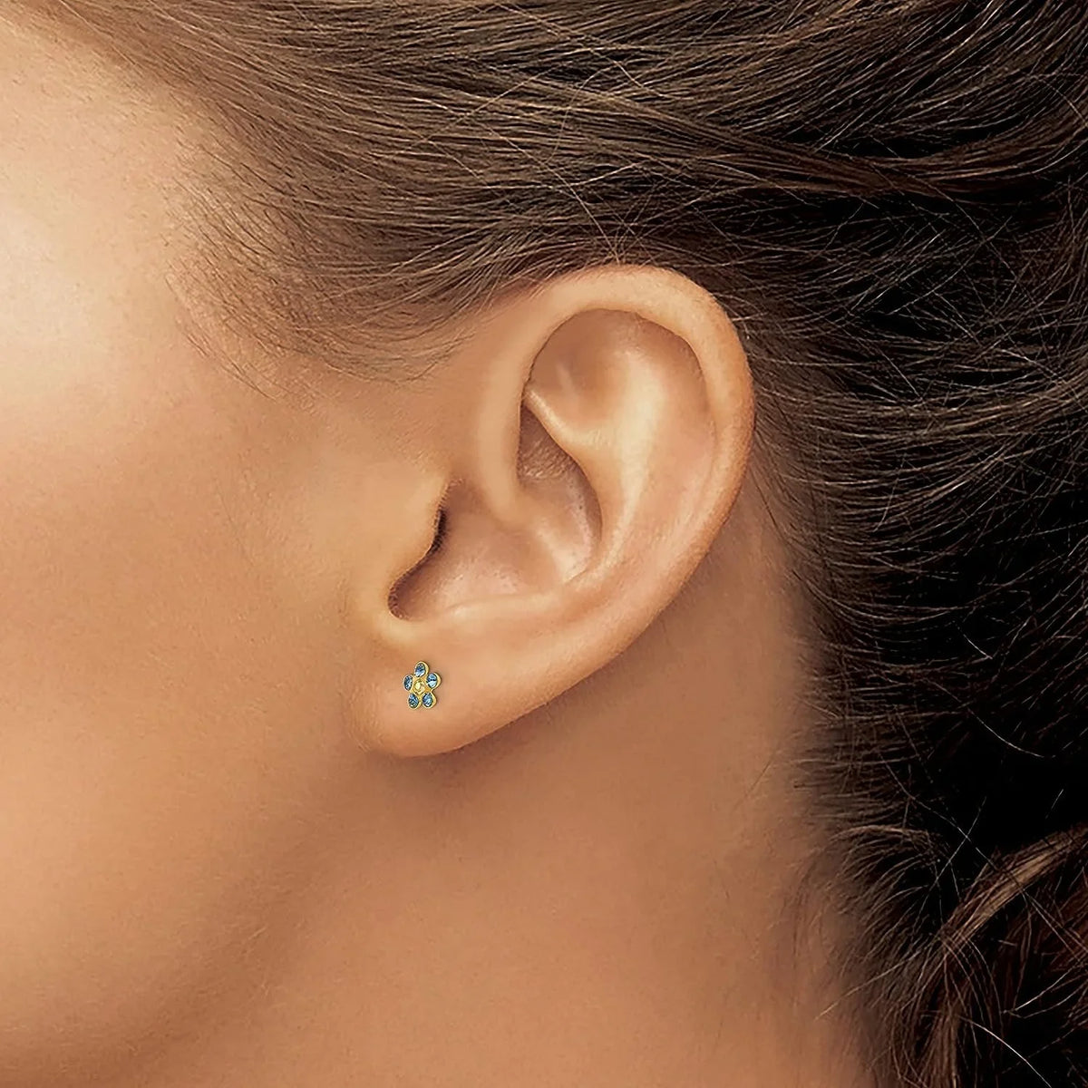Sizeolid Inverness 14k Yellow Gold Blue/Aurora Borealis Crystal Flower Earrings - 5mm