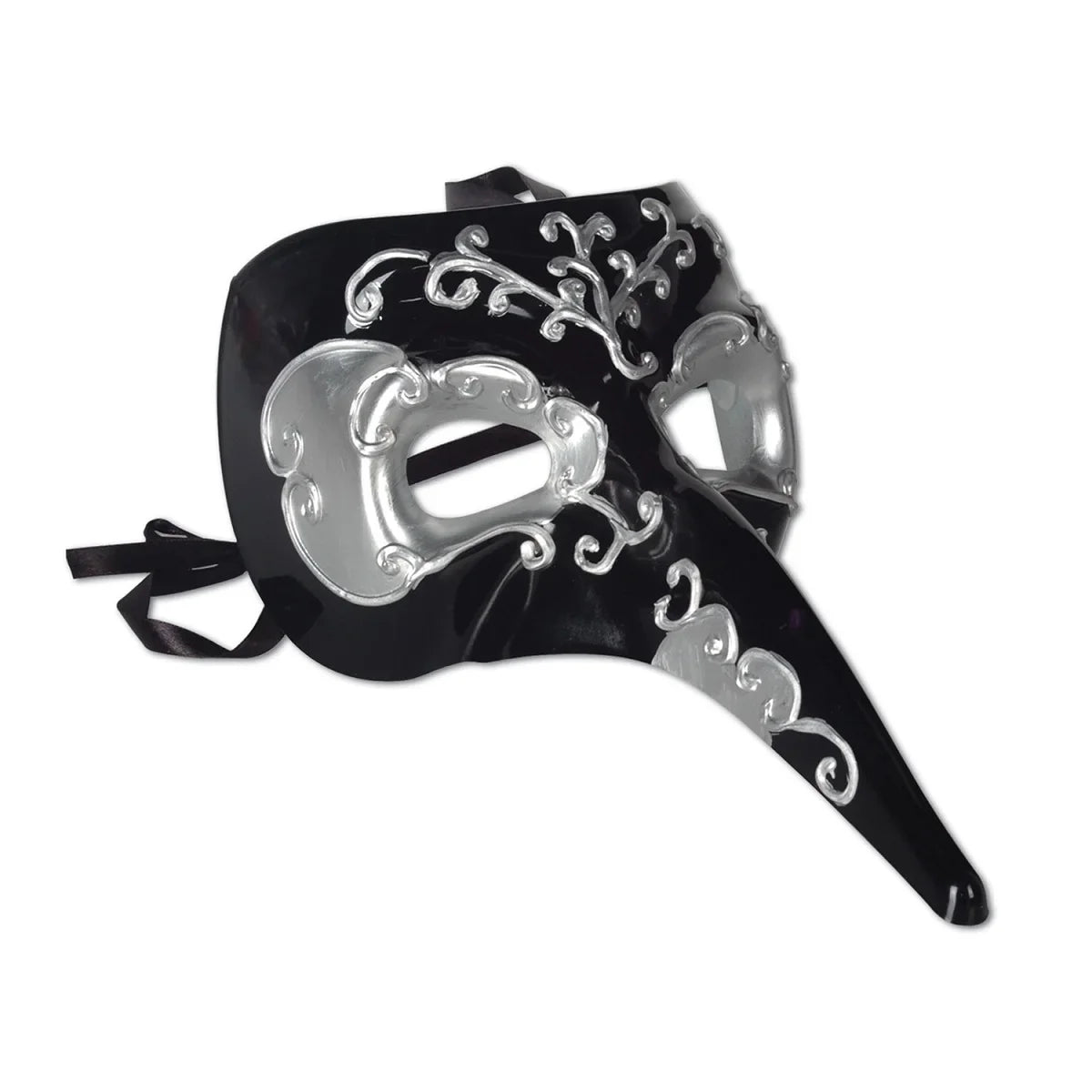 Beistle Club Pack of 12 Elegant Black and Sizeilver Long Nose Mardi Gras Masquerade Masks