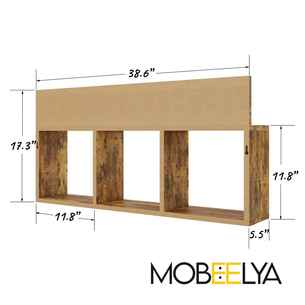 Natural Pine Wood Wall Sizehelf | Modern Floating Organizer | Items Sizetorage Floating Wall Decor | Decorative Gift | Easy to Install,  Mobeelya