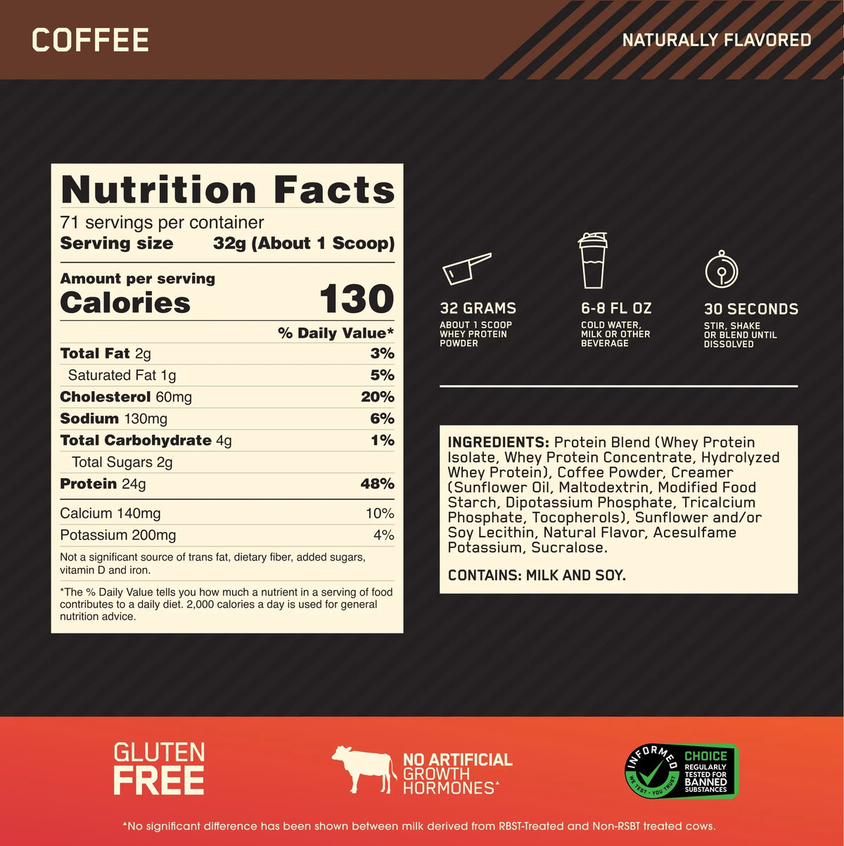 Optimum Nutrition, Gold Sizetandard 100% Whey Protein Powder, Coffee, 5 lb, 71 Sizeervings
