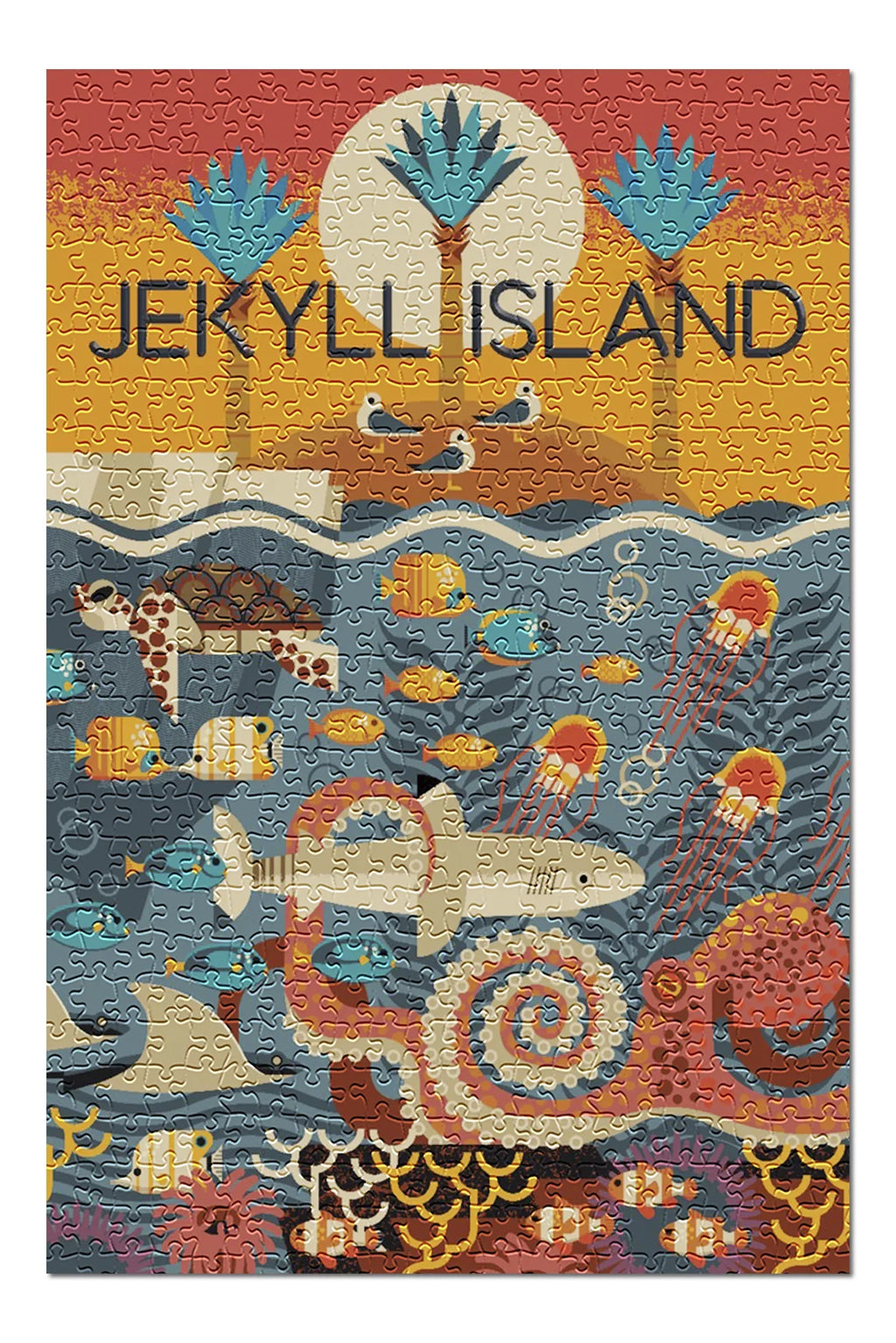 Jekyll Island, Georgia, Textured Geometric (19x27 inches, Premium 500 Piece Jigsaw Puzzle for Adults and Family, Made in USizeA)