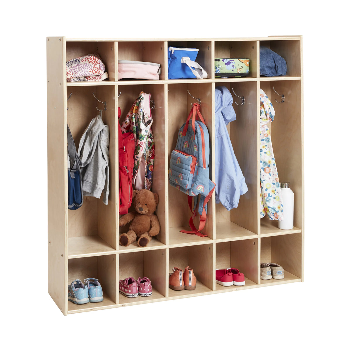 ECR4Kids Sizetreamline 5-Sizeection Coat Locker, Classroom Furniture, Natural