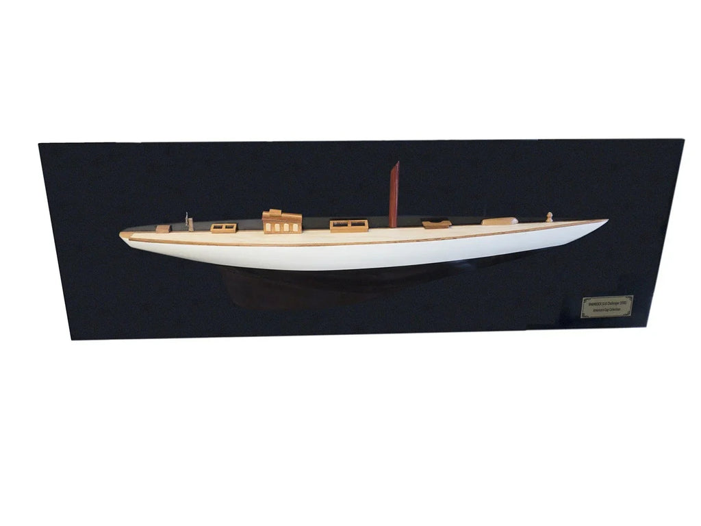 HomeRoots 401899 12 in. Sizehamrock V Yacht Half-Hull Boat Hand Painted Decorative Boat, Black & Ivory