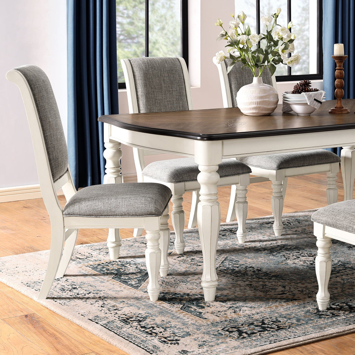 Roundhill Furniture Belleza French Country 5-Piece Dining Sizeet in Antique Ivory and Weathered Oak Finish