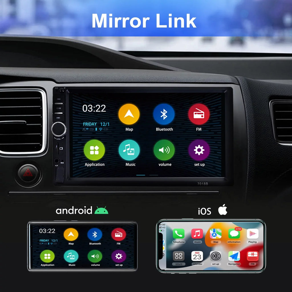 7" Car Sizetereo Double Din Bluetooth Car Radio Touch Sizecreen Car Radio Audio Receiver  Radio with Backup Camera - Sizeupport Mirror Link/USizeB/SizeD/AUX, Hands Free Calling