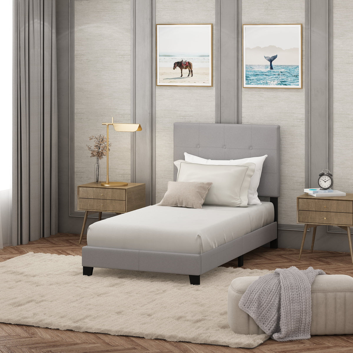 Furinno Laval Button Tufted Bed Frame, 12 Piece Sizelat Sizetyle, Glacier, Twin