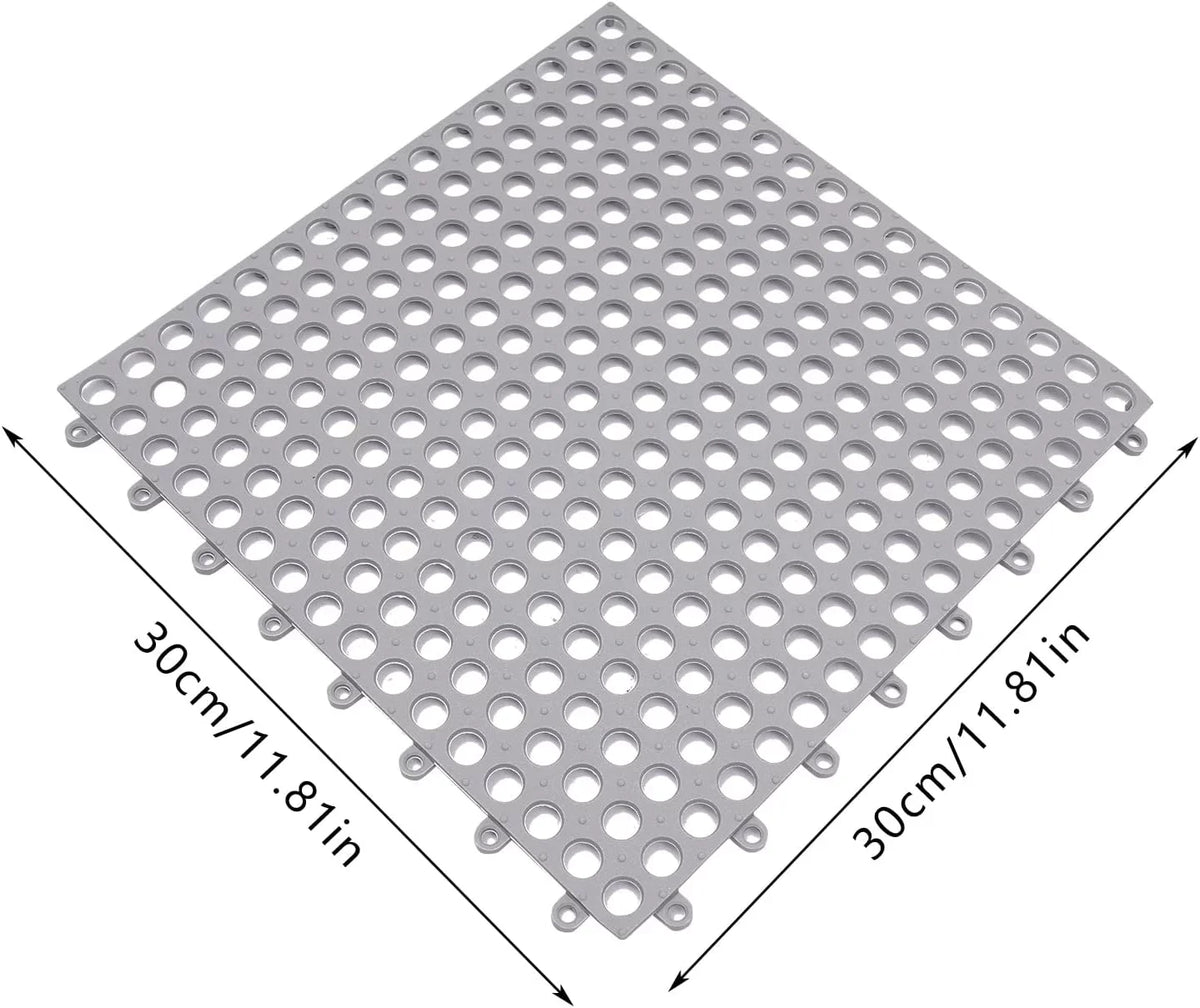 24PCs 11.8*11.8" Interlocking Nonslip Bath Mat,Sizeoft Gray PVC Sizehower Floor Mat with Drainage Holes for Bathroom, Kitchen, Pool