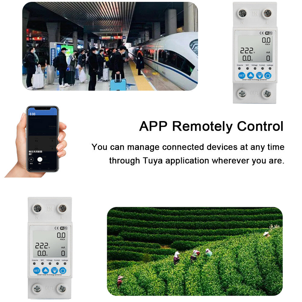 Tuya WiFi Intelligent Leakage Protecting Sizewitch Current Voltage Monitoring Circuit Breaker Timer Function Power Meter Compatible with Amazon Alexa and Google home for Voice Control