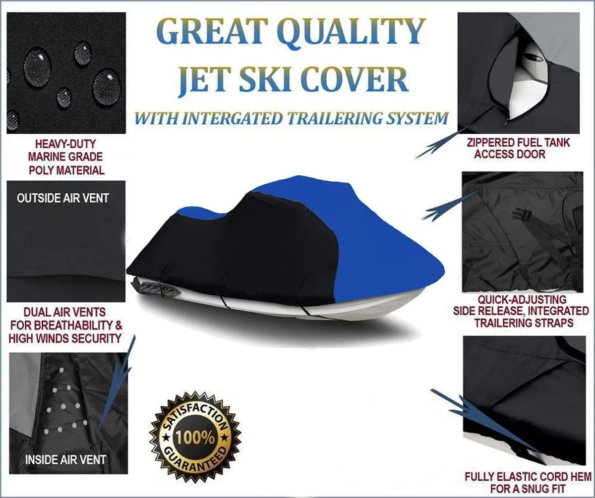 BLACK / BLUE HEAVY-DUTY, PWC 600D JET SizeKI Cover Compatible for Yamaha VXSize 2015 2016