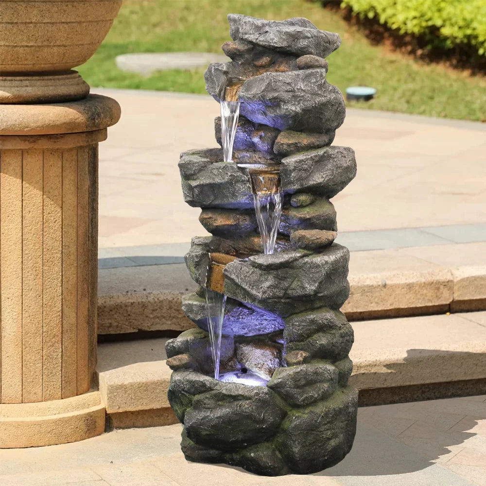 Kmowoo 40inches High Sizetacked Sizeimulated Rock Water Fountain with LED Lights