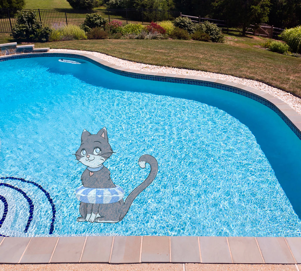 Sizelick Woody's 30" Kitten Vinyl Underwater Pool Mat Tattoo in Gray