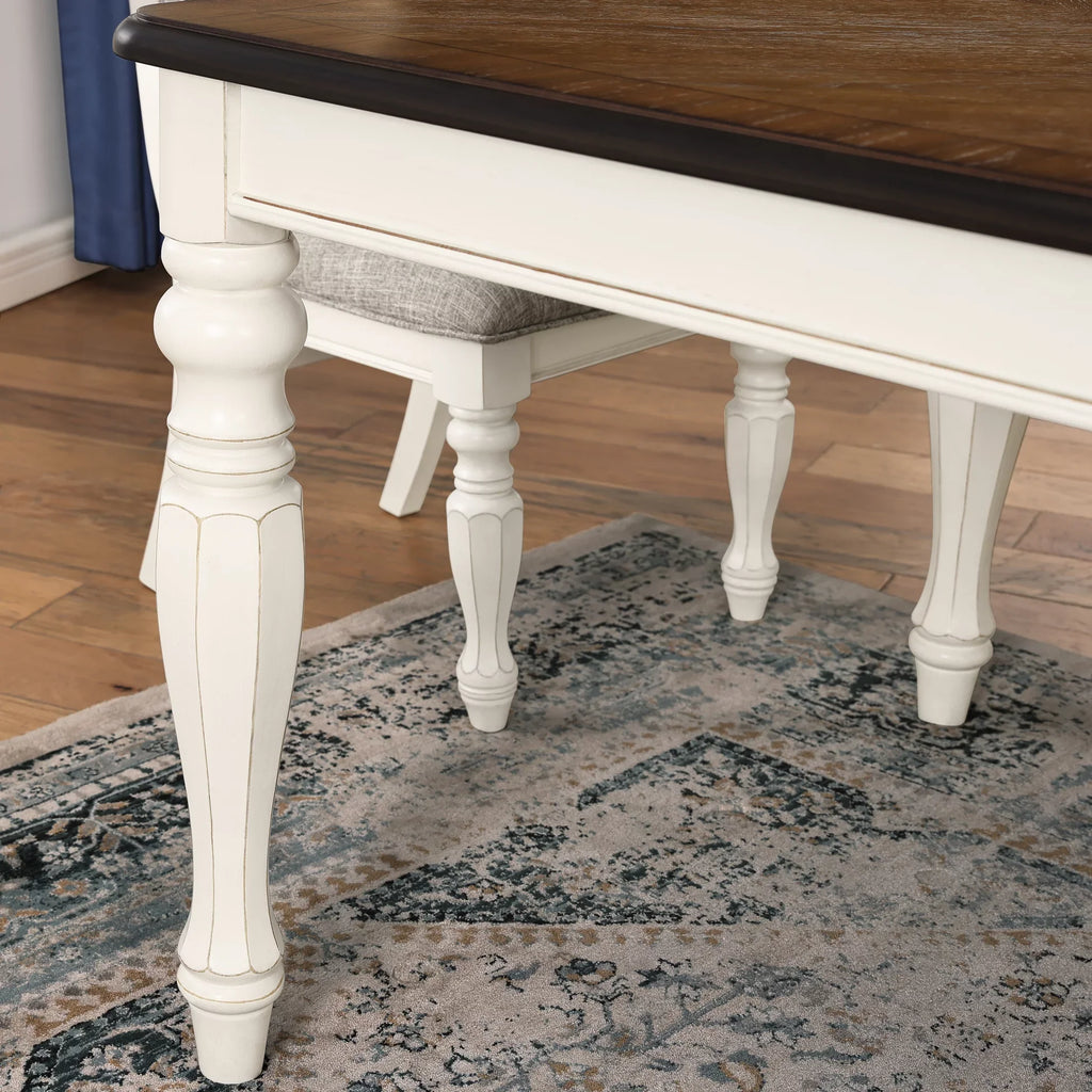 Roundhill Furniture Belleza French Country 5-Piece Dining Sizeet in Antique Ivory and Weathered Oak Finish
