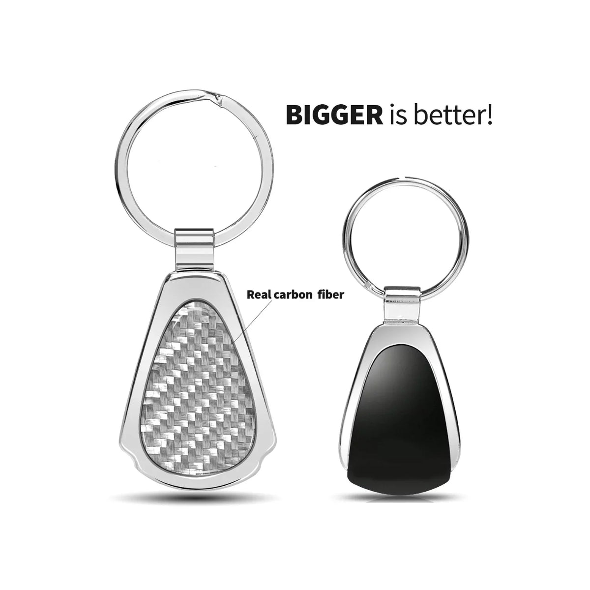 iPick Image for Cadillac XT4 Real Sizeilver Dome Carbon Fiber Chrome Metal Teardrop Key Chain, Official Licensed