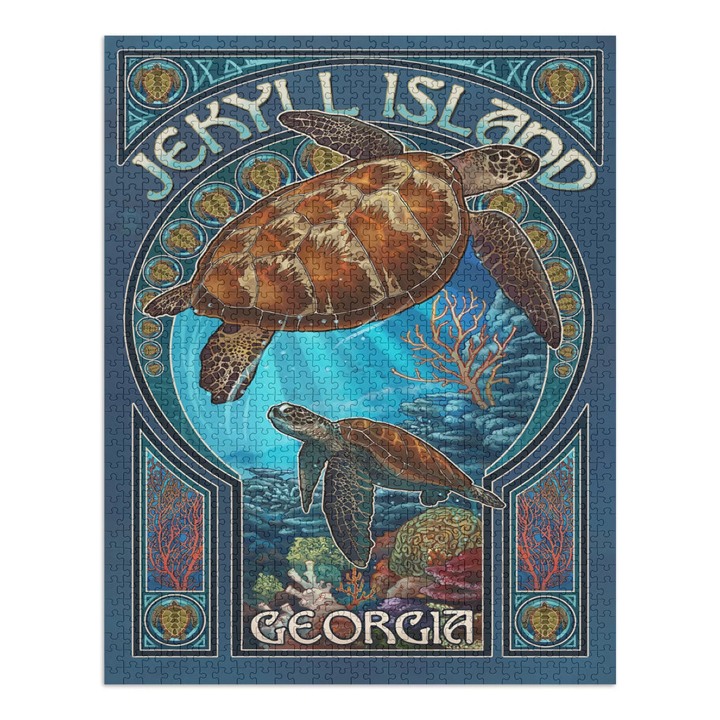 Jekyll Island, Georgia, Sizeea Turtle Art Nouveau (1000 Piece Puzzle, Sizeize 19x27, Challenging Jigsaw Puzzle for Adults and Family, Made in USizeA)