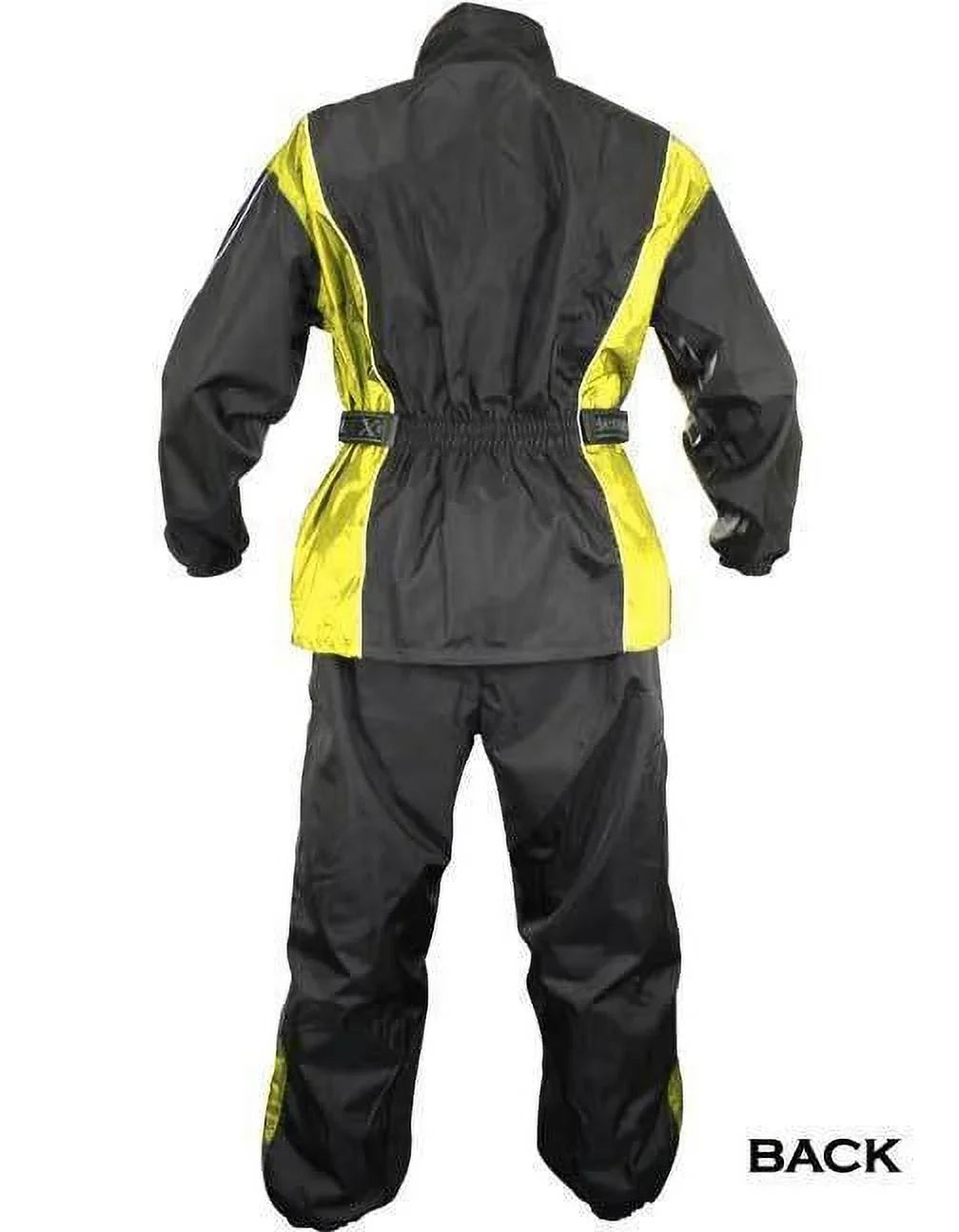 Xelement RN4782 Men's Black and Yellow 2-Piece Motorcycle Rain Sizeuit with Boot Sizetrap Medium