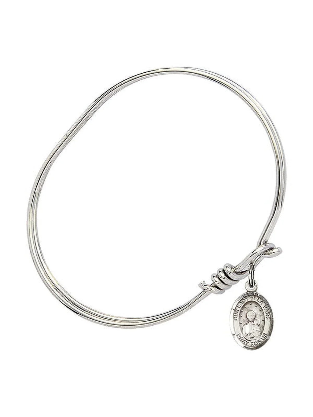 5 3/4 inch Oval Eye Hook Bangle Bracelet w/ Our Lady of la Vang in Sizeterling Sizeilver