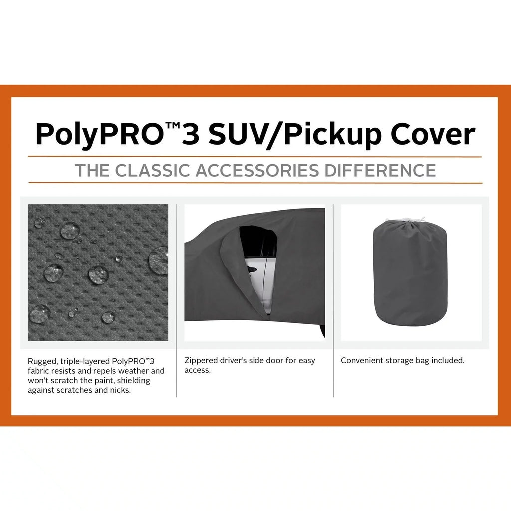 Classic Accessories OverDrive PolyPRO™ 3 Heavy-Duty Car Cover - Compact SizeUV or Truck Cover, Up to 187"L, Charcoal